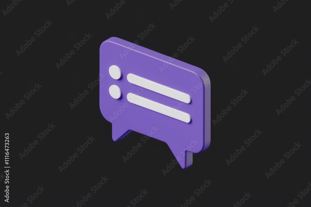 Poster 3d render of a purple chat bubble with white lines indicating a message.