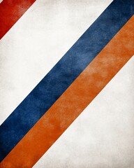 Fototapeta premium Diagonal stripes of red, orange, blue on textured white background.