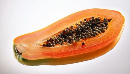 Papaye en l&eacute;vitation sur fond blanc
