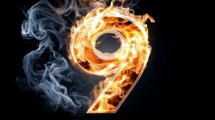 Creative display of fiery number nine with smoke effects and flame - Powered by Adobe