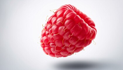 Framboise en l&eacute;vitation sur fond blanc