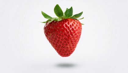 Fraise en l&eacute;vitation sur fond blanc