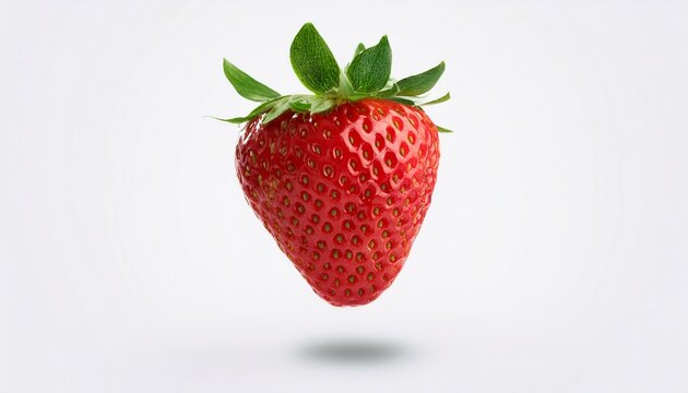 Fraise en l&eacute;vitation sur fond blanc