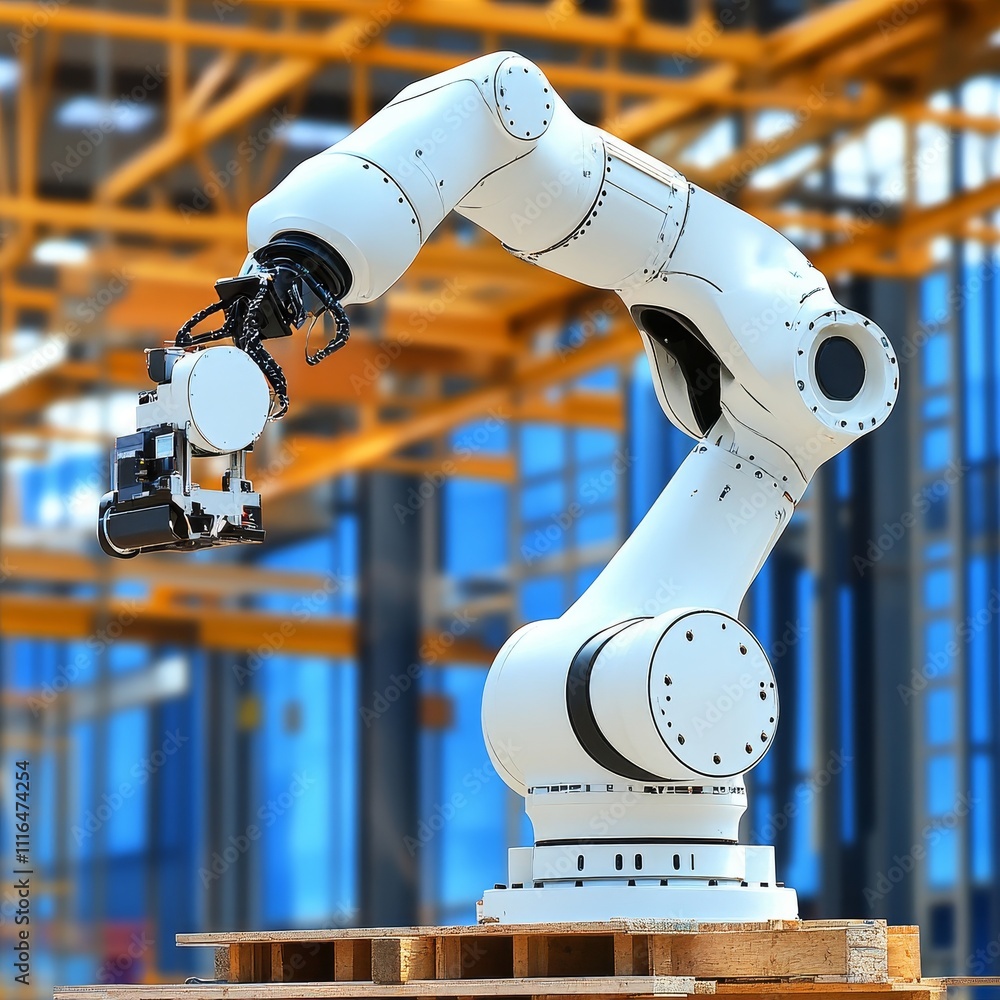 Aufkleber robotic arm in modern construction automated assembly and industrial automation for efficiency.