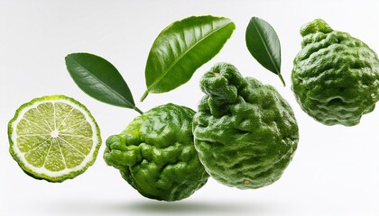 Obraz premium Bergamote en lévitation sur fond blanc