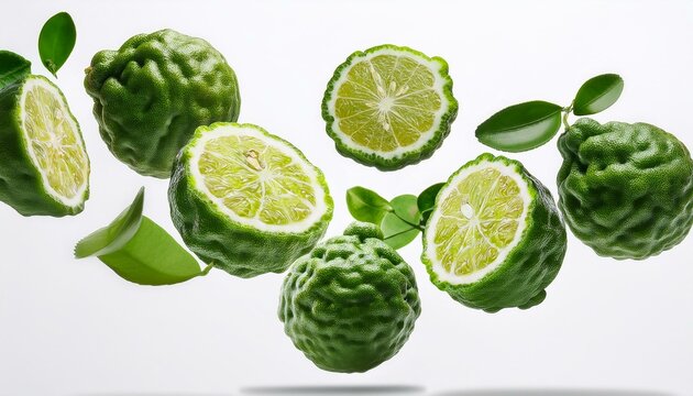 Bergamote en l&eacute;vitation sur fond blanc