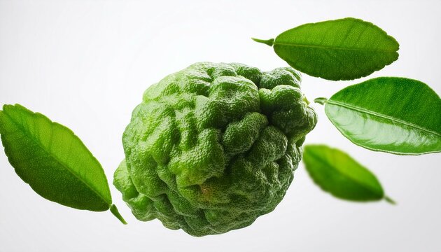 Bergamote en l&eacute;vitation sur fond blanc