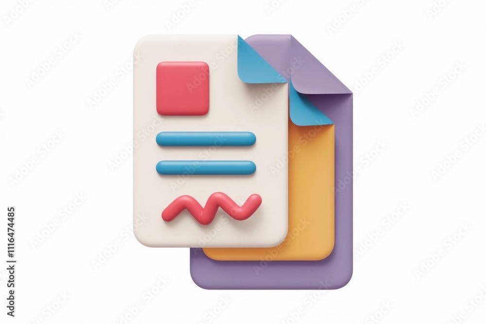Poster 3d illustration of stacked documents for modern workspace design.