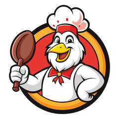 vector chicken chef logo with thumb up and grab pan