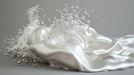 White foam delicately draped over a metallic object on a gray background