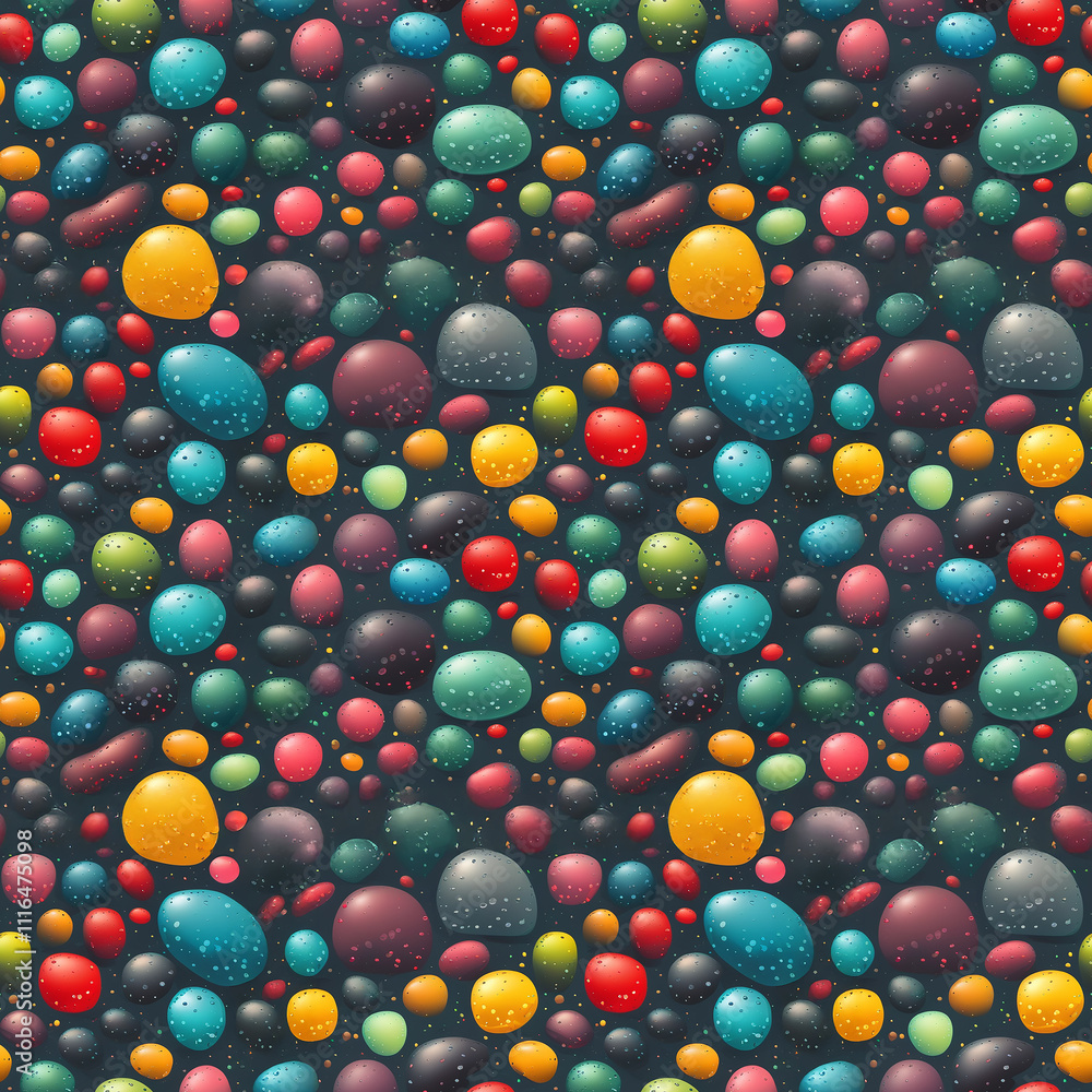 Poster colorful abstract patterns with vibrant spheres and shapes create a lively composition