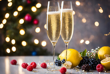 Magic of the Season: Colorful Cocktail Topped with Red Berries.
