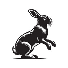 Rabbit on hind legs silhouette vector art black color design and solid white background 