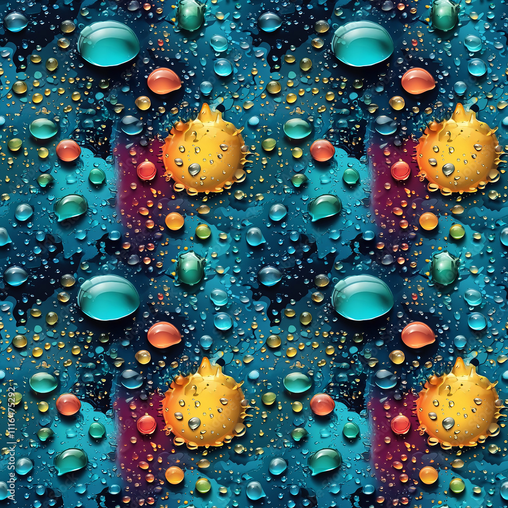 Poster vibrant droplets and abstract shapes creating a mesmerizing visual experience