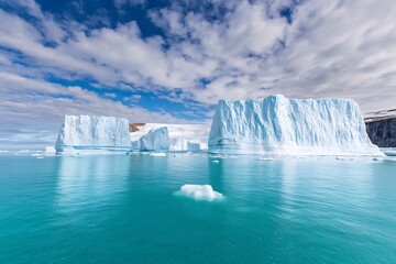 Majestic Icebergs and Glaciers Adrift in a Serene Turquoise Ocean