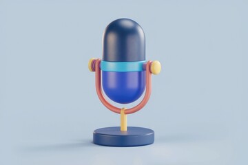 A stylized 3D rendering of a colorful microphone  ideal for podcasting or voice recording.