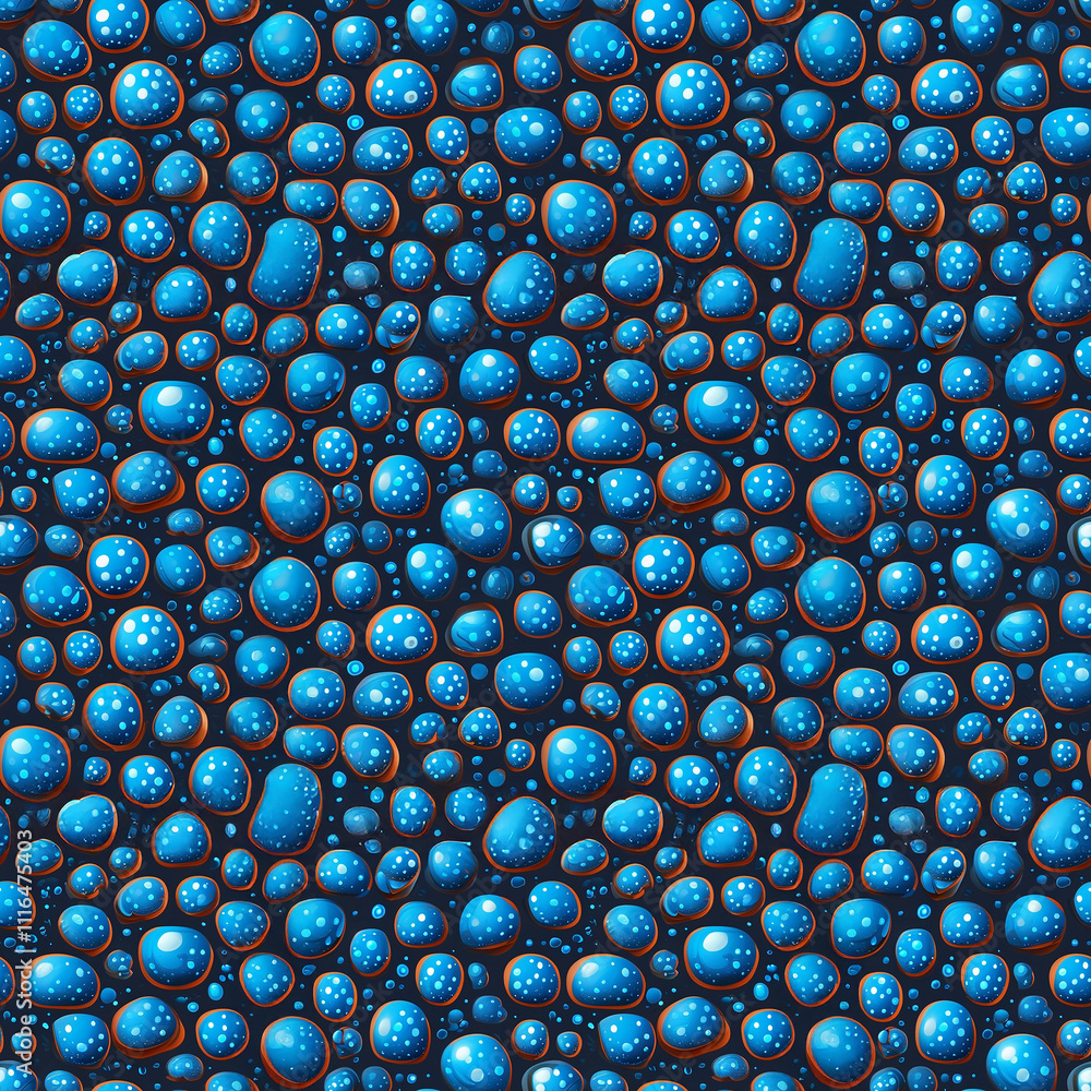 Poster shimmering droplets create a mesmerizing pattern on a deep blue background