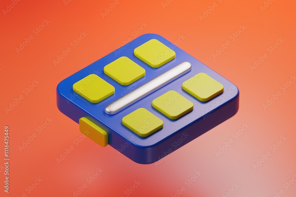Poster 3d render of a blue and yellow calculator modern and minimalist design.