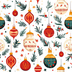 Vintage Christmas Tile with Colourful Ornaments - Festive Repeating Pattern