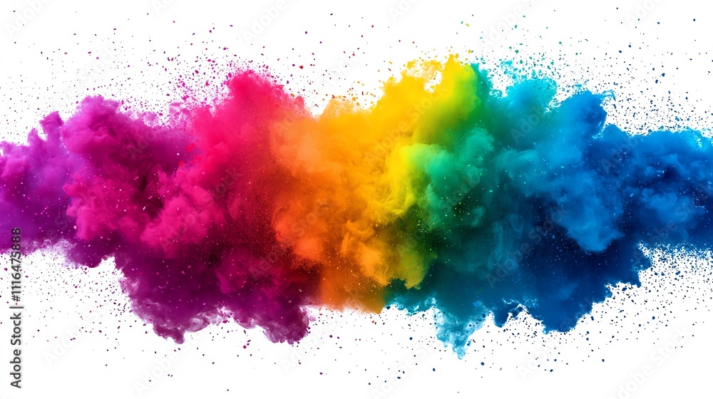 Poster vibrant color explosion creating a stunning visual effect isolated on white background.