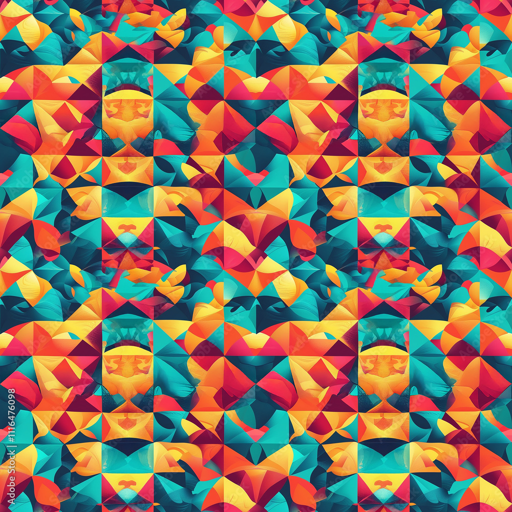 Poster vibrant geometric patterns in bold colors create a lively visual experience