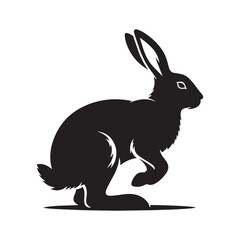 Rabbit on hind legs silhouette vector art black color design and solid white background 