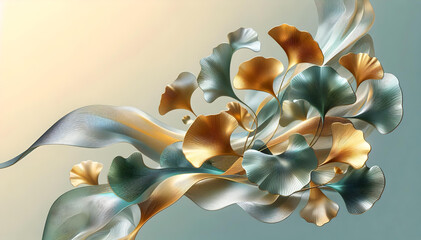 "Fluidez e Serenidade: Folhas Met&aacute;licas de Ginkgo Biloba em Estilo Calming Rhythms"