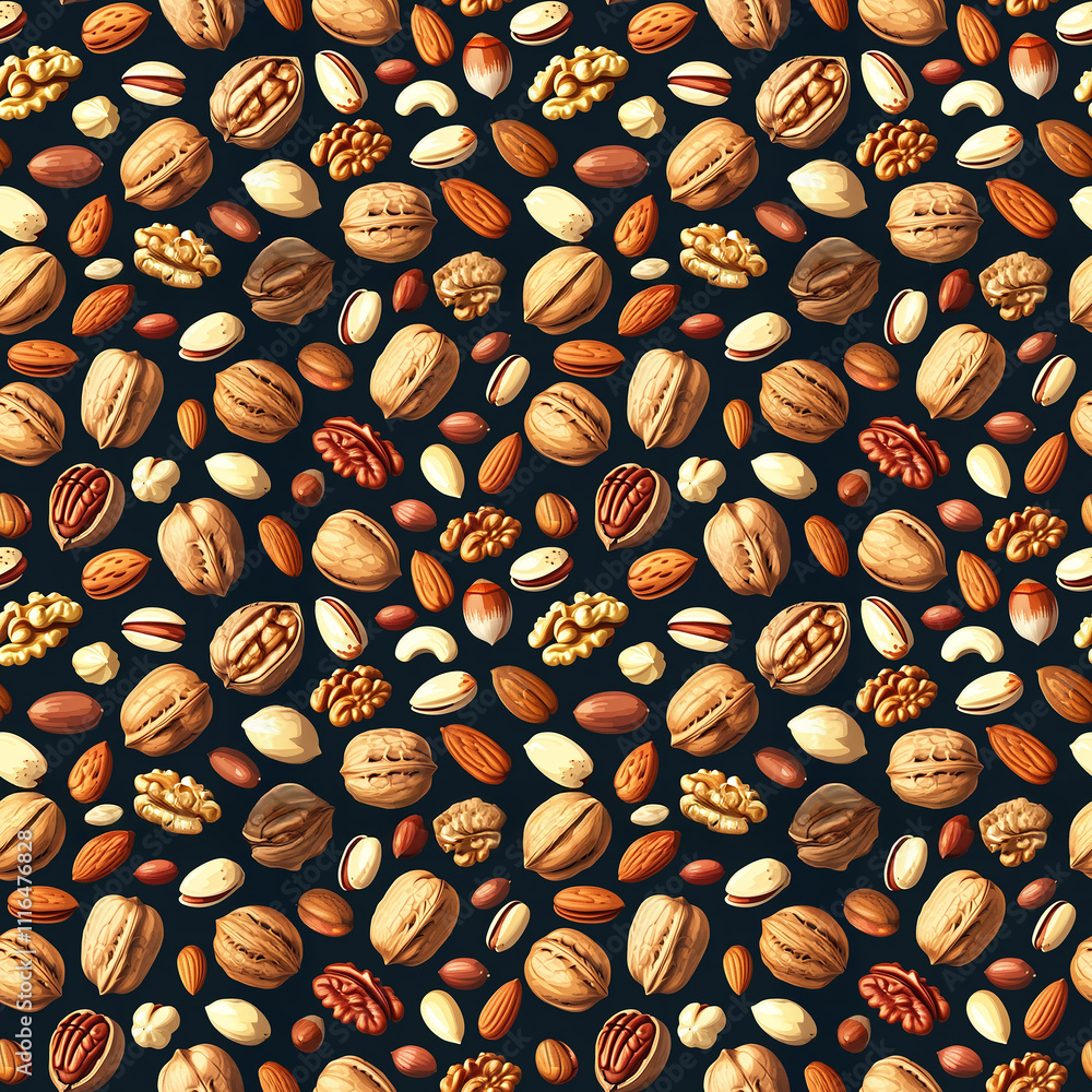 Poster exploring an array of delightful nuts and seeds scattered on a dark surface