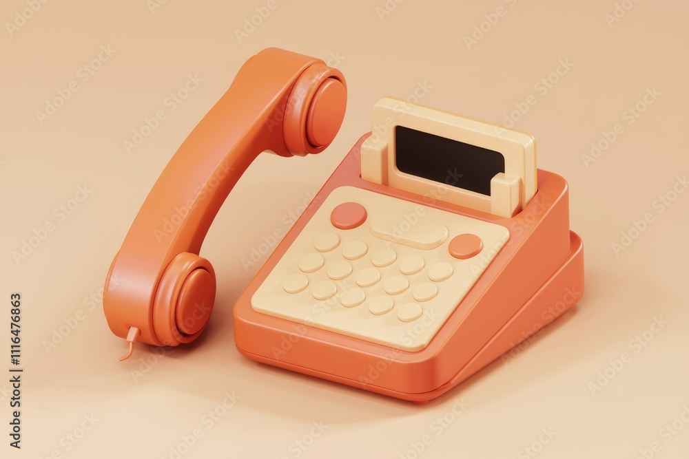 Aufkleber Retro styled 3D render of an orange rotary phone and keypad.