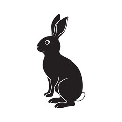 Rabbit on hind legs silhouette vector art black color design and solid white background 
