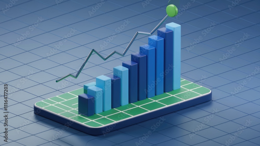 Poster Upward trending bar graph showcasing business growth and progress  visualized with 3D blocks.