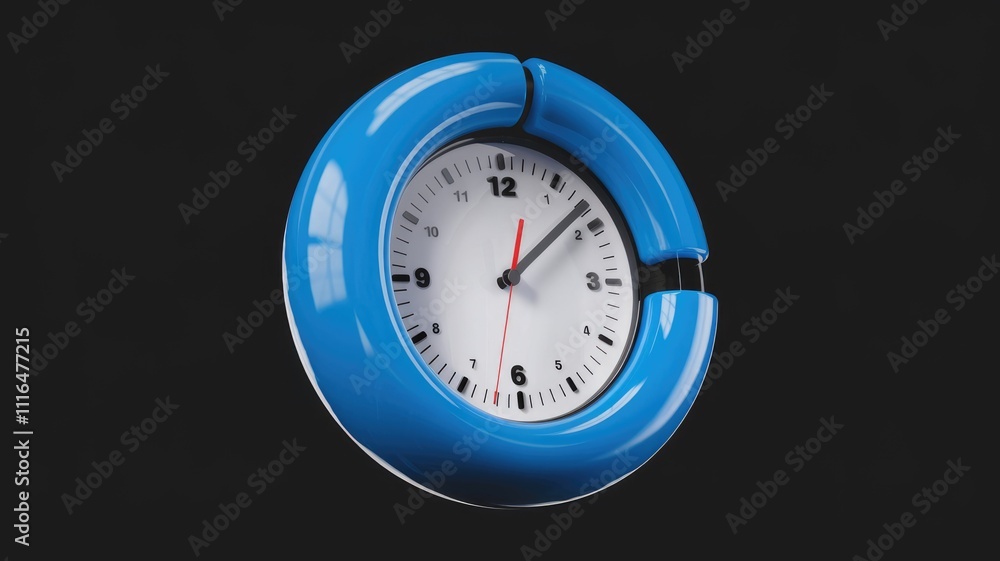 Poster A modern  blue  circular clock design showing the time of 5 55.