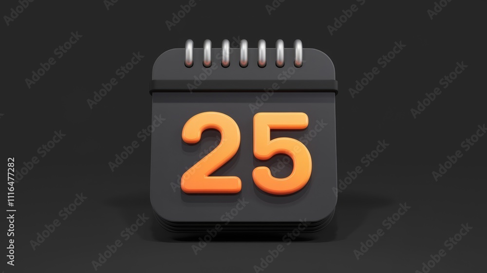 Poster A 3D rendering of a black calendar showing the 25th with orange numbers.