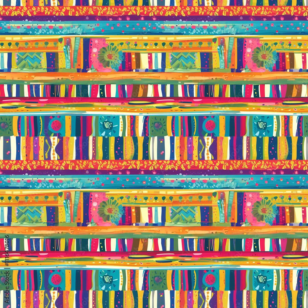 Poster vibrant abstract pattern showcasing colorful stripes and intricate designs
