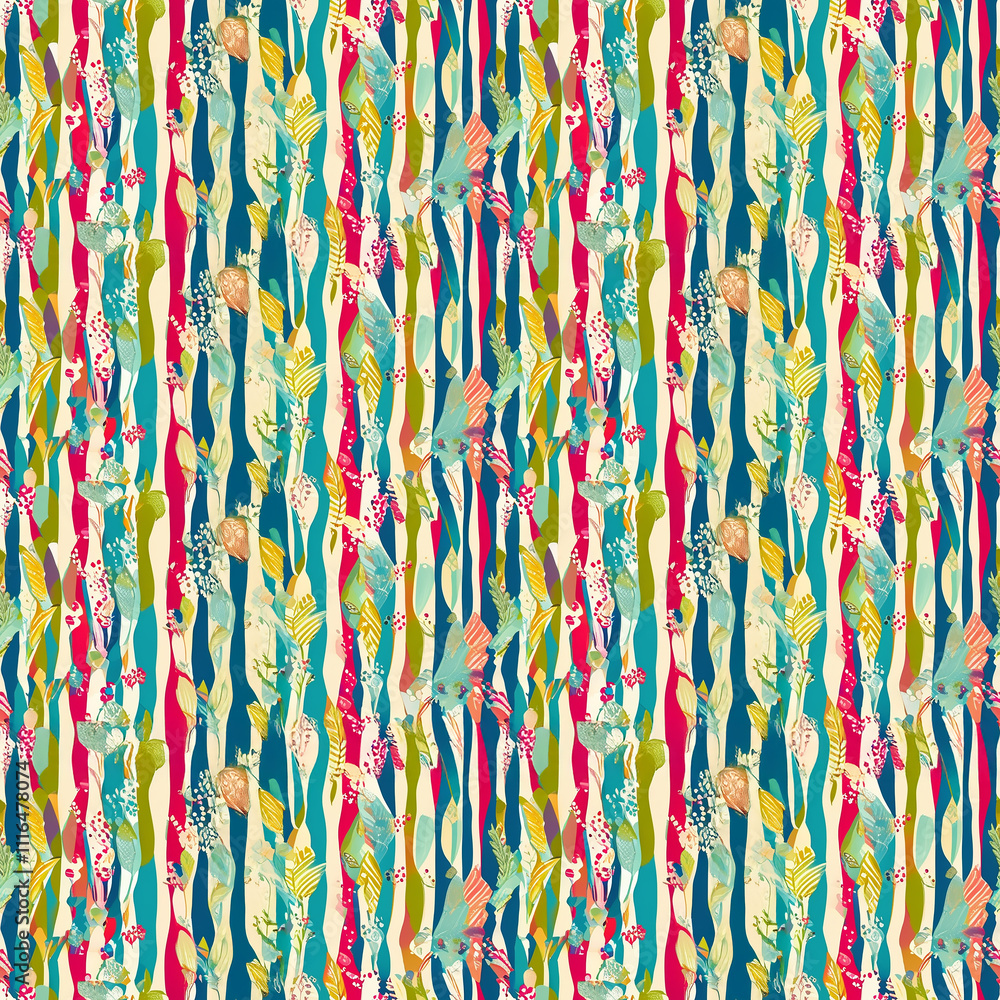 Poster vibrant botanical pattern with colorful elements and diverse textures for design