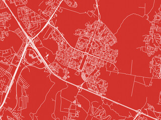 Christmas Map of Yasenevo, Russia in Snowy White on Festive Red Background.