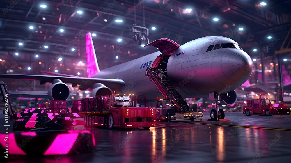 Aufkleber futuristic air cargo terminal with advanced scanning and loading technologies a fleet of cargo jets 