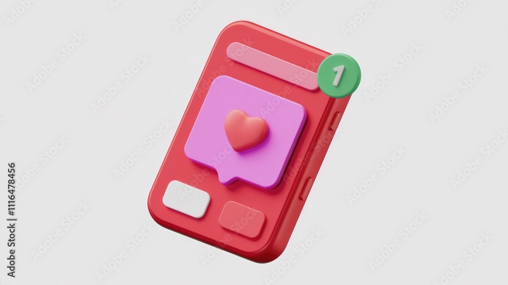 Poster A 3D rendering of a smartphone displaying a single like notification in the form of a heart.