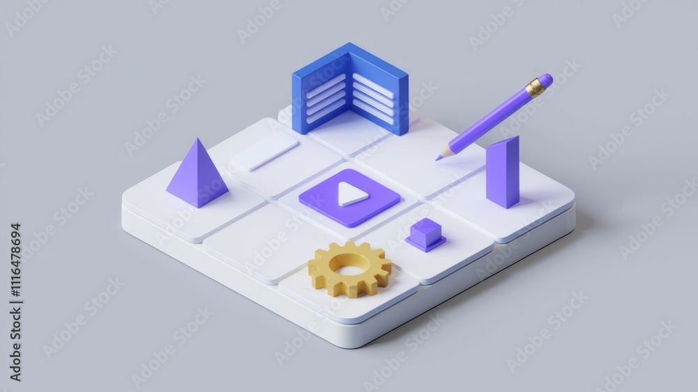 Leinwandbilder Abstract 3D UI design elements symbolizing creativity and innovation.