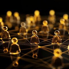 Interconnected 3D Glass Employee Network Scheme on Dark Yellow Background