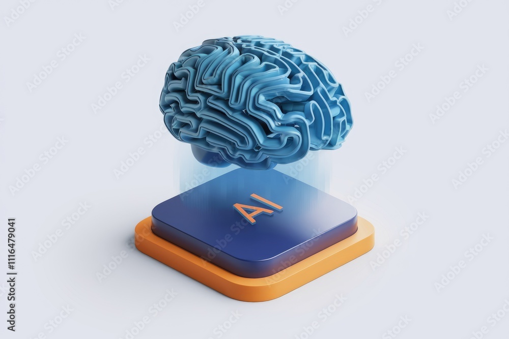 Aufkleber Brain and AI symbolized in 3D rendering concept.