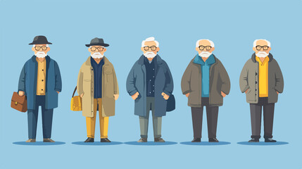 Illustration of elderly man with diverse poses and expressions for design projects