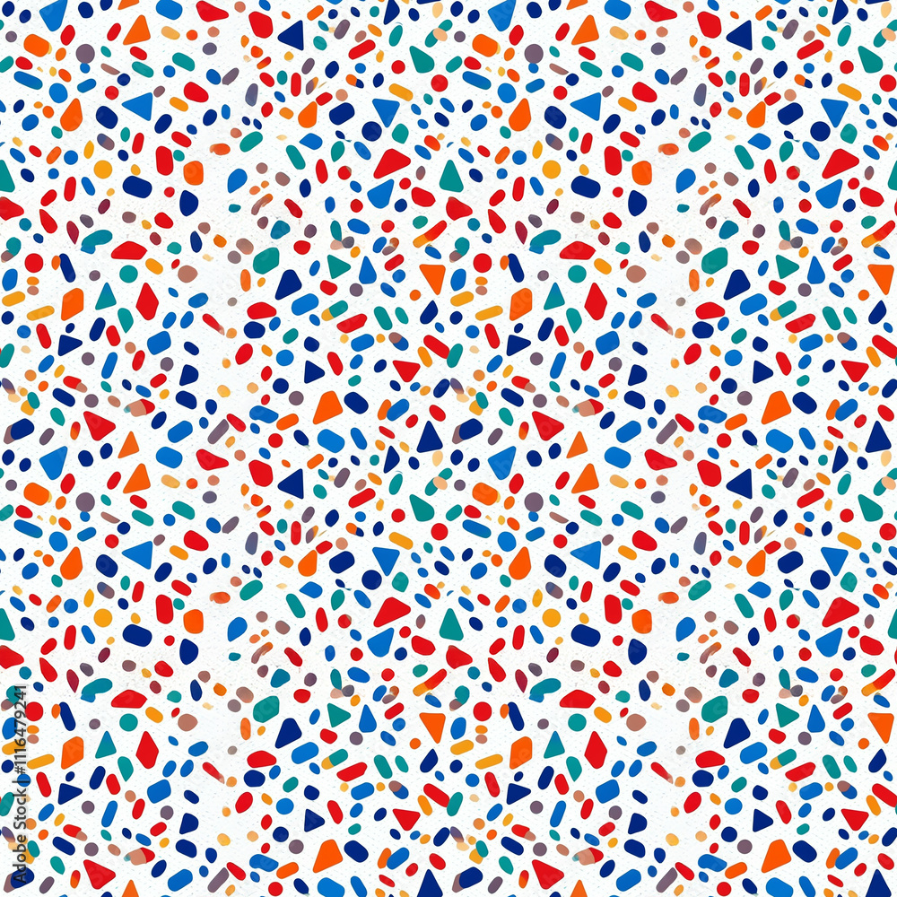 Poster colorful geometric shapes create a lively and playful pattern on a white background
