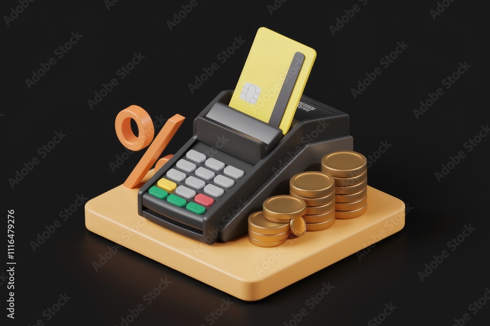 Poster illustration of online payment transaction fees with pos terminal.