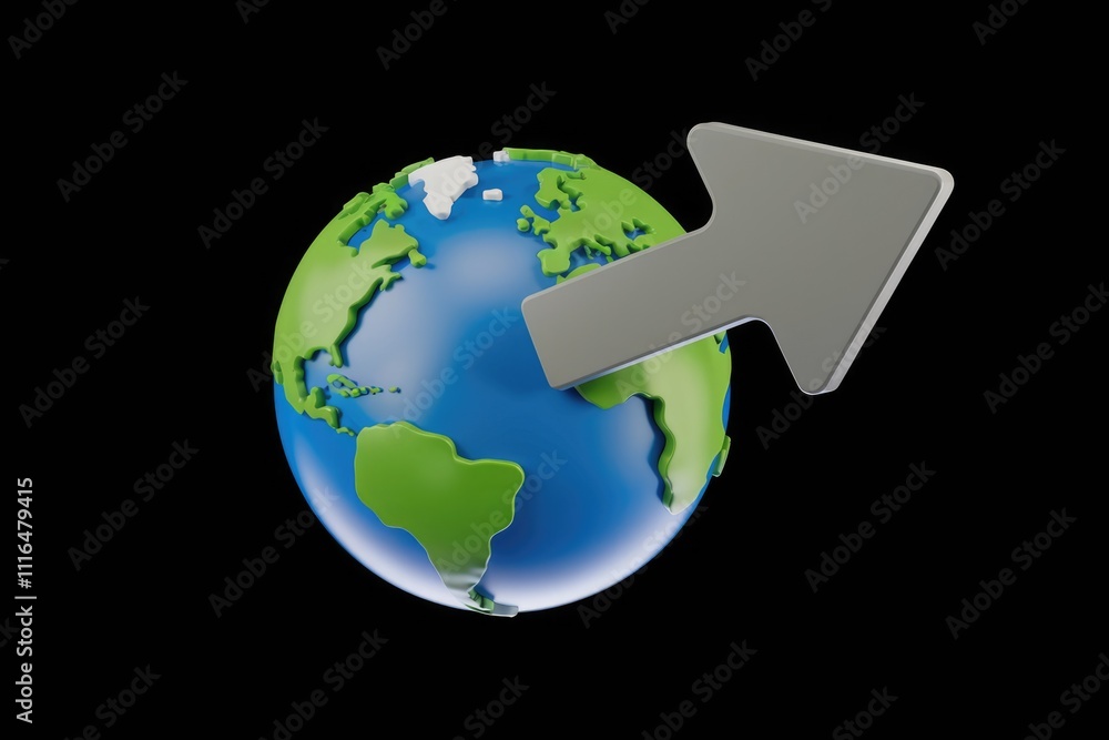 Aufkleber 3D Earth model with upward arrow symbolizing global progress.