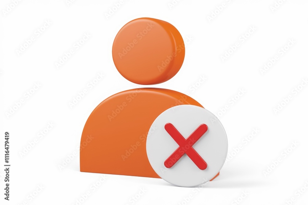 Poster 3D render of an orange user icon with a red cross  signifying user deletion or removal.