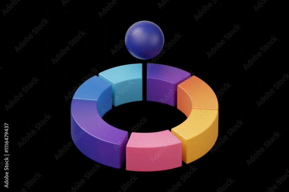 Poster Colorful 3D chart with segments and central sphere for data representation.