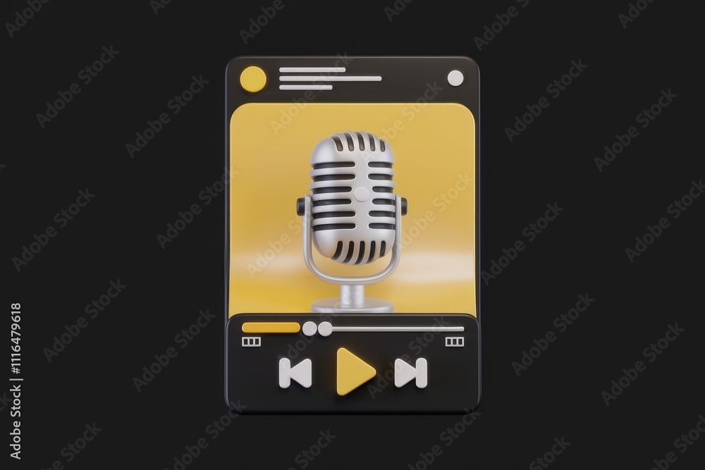 Aufkleber 3D render of a retro microphone on a media player interface  symbolizing podcasting.