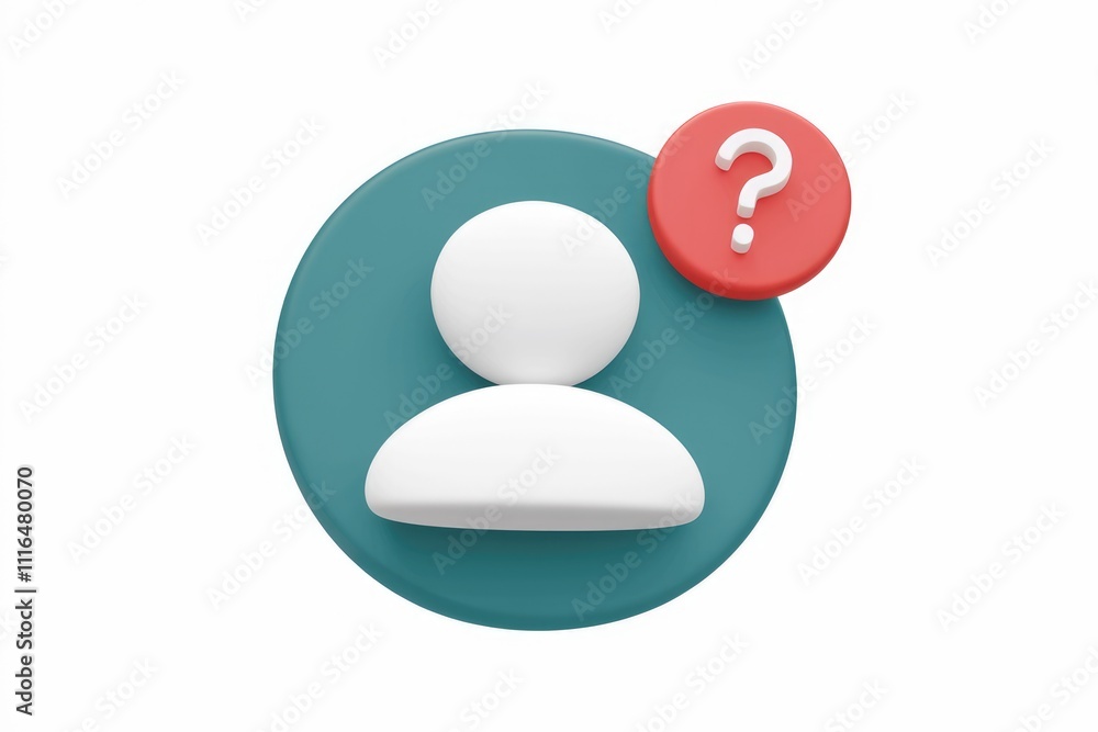 Poster 3D illustration of a user profile with a question mark notification indicating an inquiry or query.