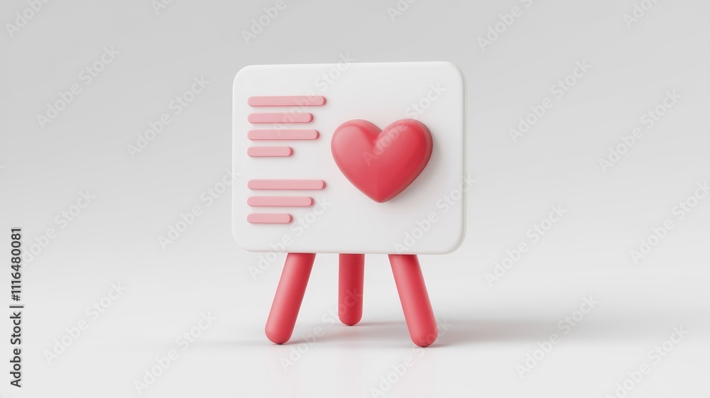 Poster a 3d rendered image of a whiteboard with a heart symbolizing love and messages.